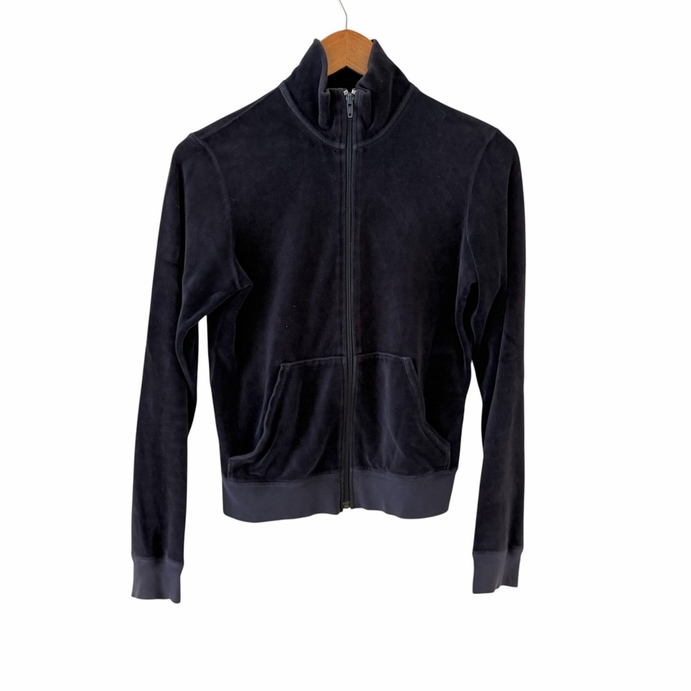 Vintage Juicy Couture Velour Track Jacket Womens L Navy Blue Full Zip Y2K